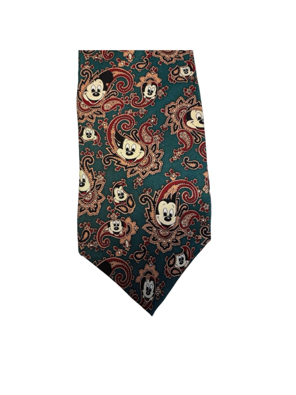 Vintage Disney Mickey Mouse Paisley Silk Necktie Balancine Tie Works Green Burgu